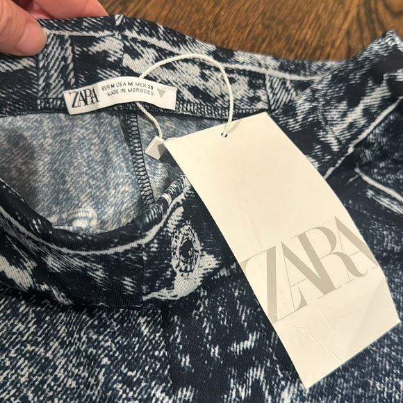**NWT** Zara Faux Denim Printed Pant - Picture 5 of 5